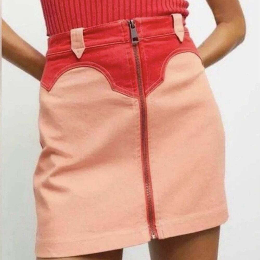 Urban Outfitters BDG Cody Mini Denim Western Skirt Pink Combo Size M